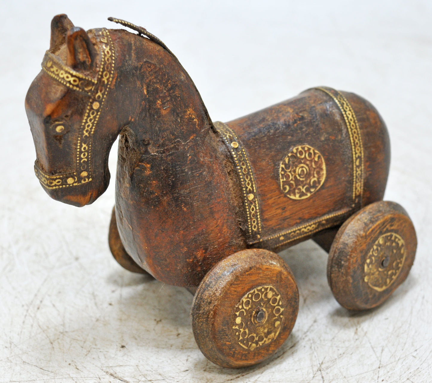 Vintage Wooden Horse on Wheels Figurine Original Old Hand Carved