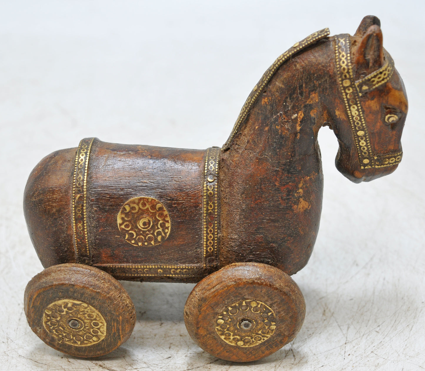 Vintage Wooden Horse on Wheels Figurine Original Old Hand Carved