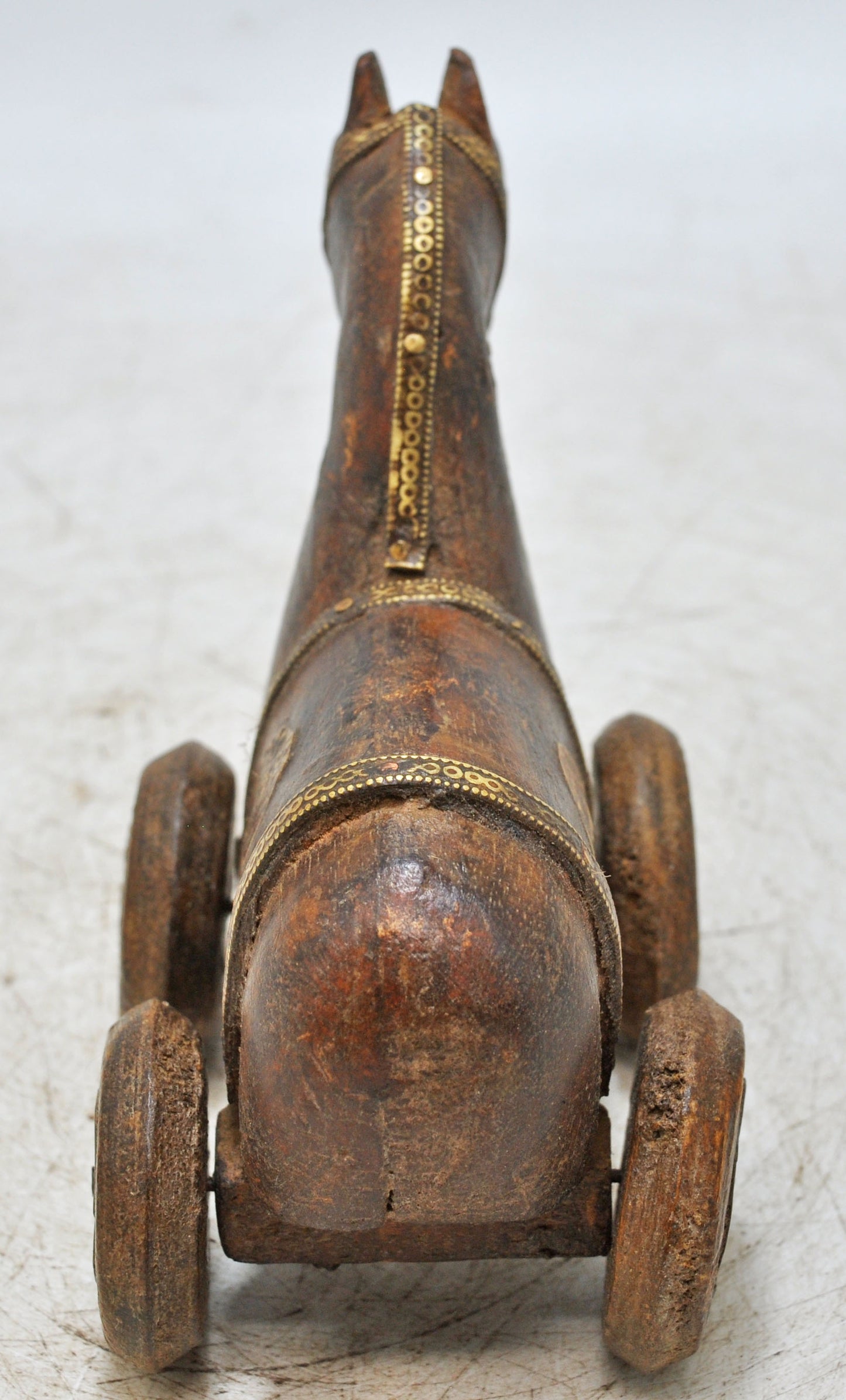 Vintage Wooden Horse on Wheels Figurine Original Old Hand Carved