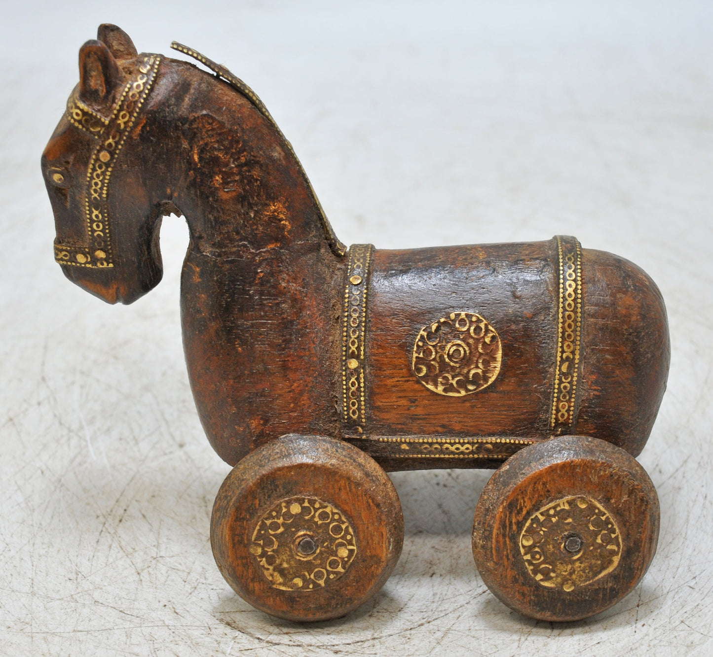 Vintage Wooden Horse on Wheels Figurine Original Old Hand Carved