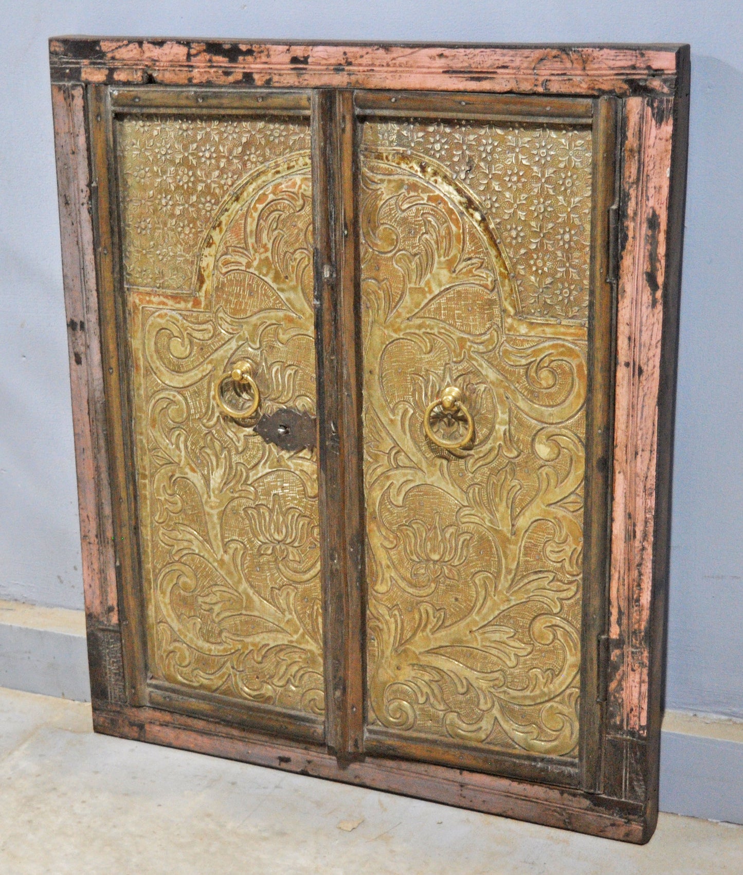 Antique Wooden Wall Décor Window Panels Frame Original Old Brass Fitted