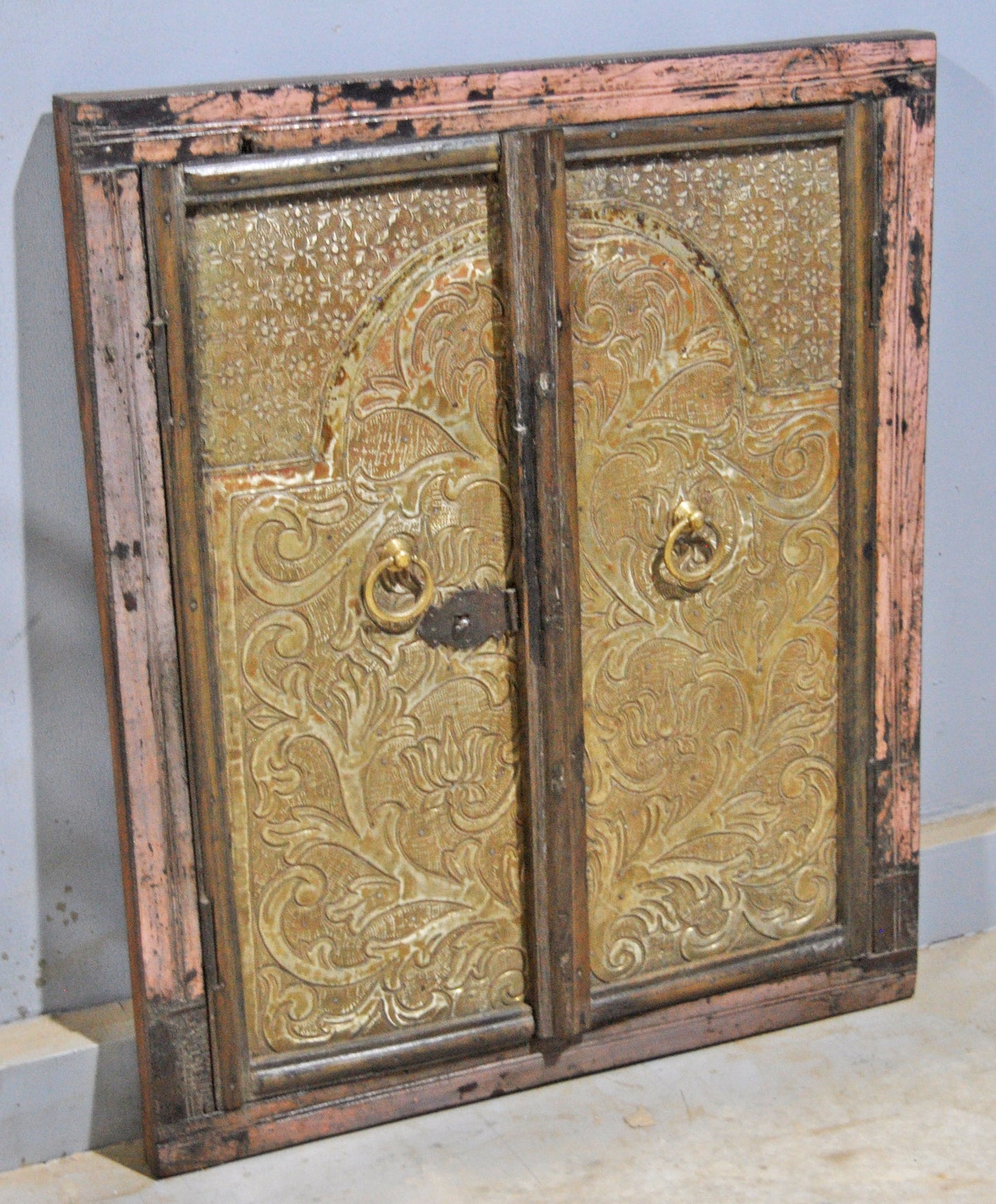 Antique Wooden Wall Décor Window Panels Frame Original Old Brass Fitted