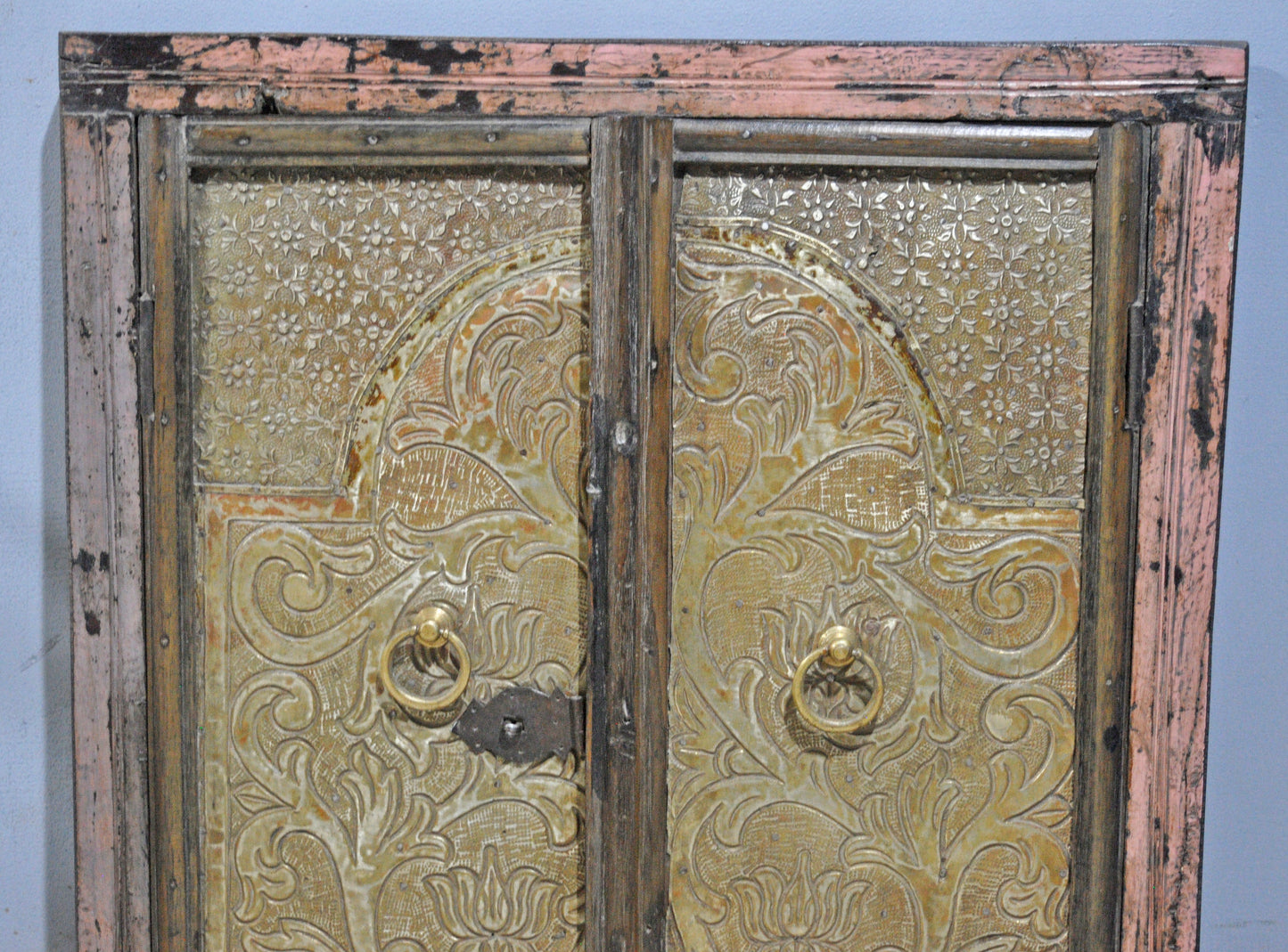 Antique Wooden Wall Décor Window Panels Frame Original Old Brass Fitted