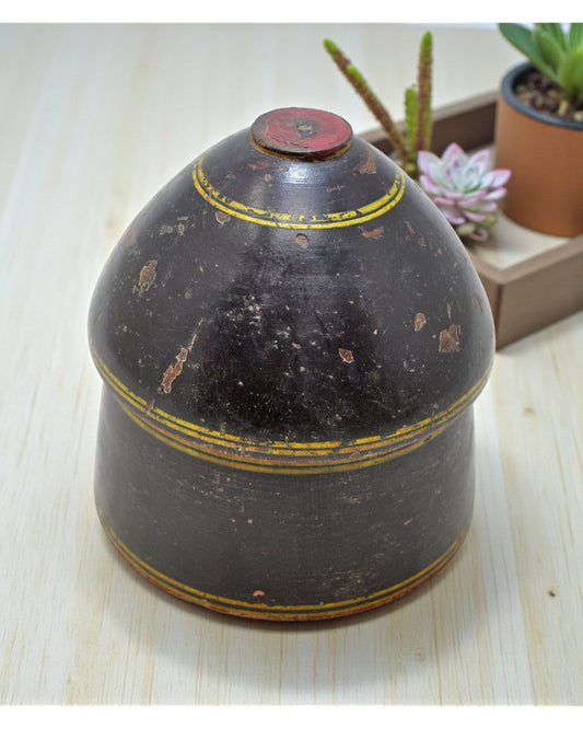 Antique Wooden Lacquer Painted Kum Kum Powder Tika Box Original Old