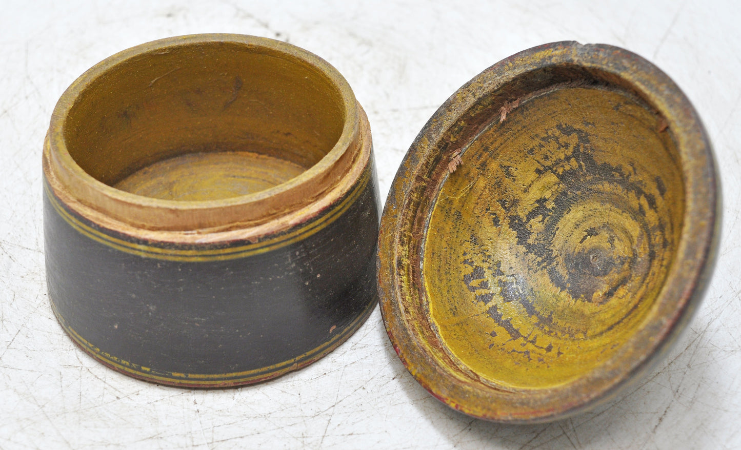 Antique Wooden Lacquer Painted Kum Kum Powder Tika Box Original Old