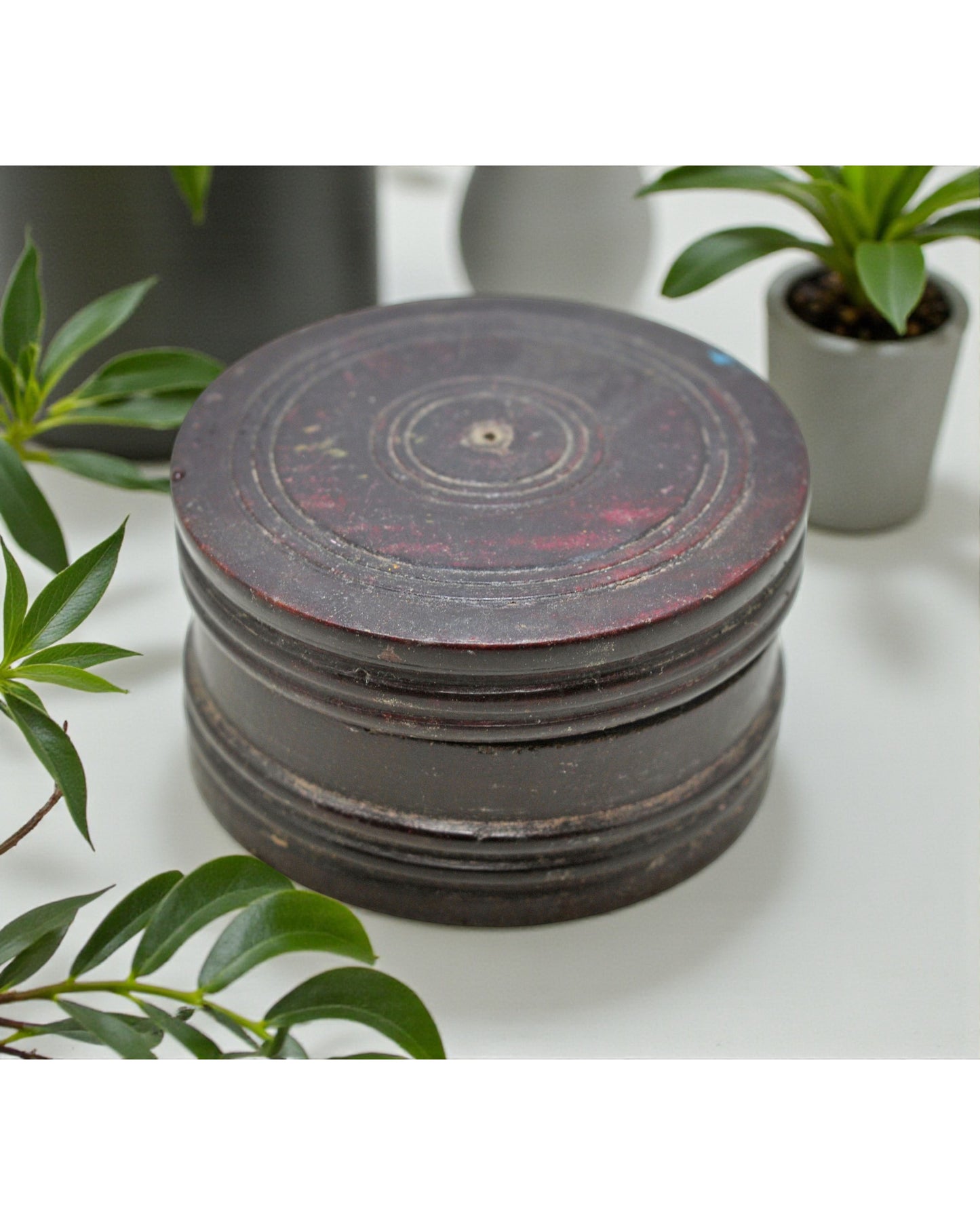 Antique Wooden Lacquer Painted Kum Kum Powder Tika Box Original Old