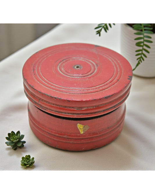 Antique Wooden Lacquer Painted Kum Kum Powder Tika Box Original Old