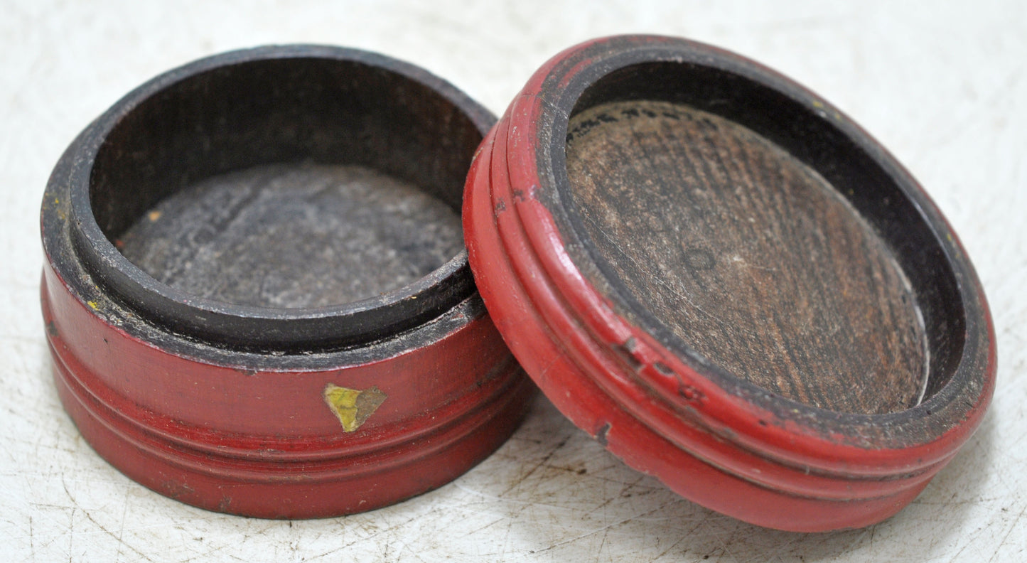 Antique Wooden Lacquer Painted Kum Kum Powder Tika Box Original Old