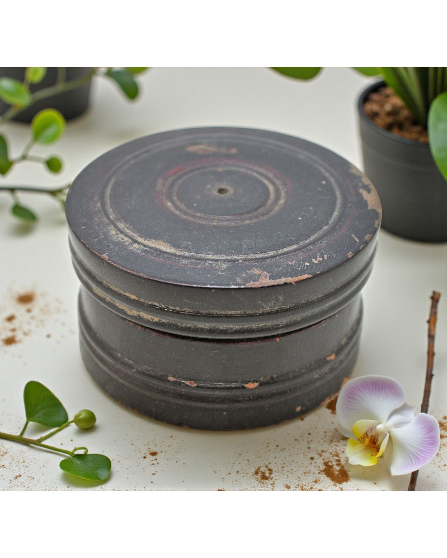 Antique Wooden Lacquer Painted Kum Kum Powder Tika Box Original Old