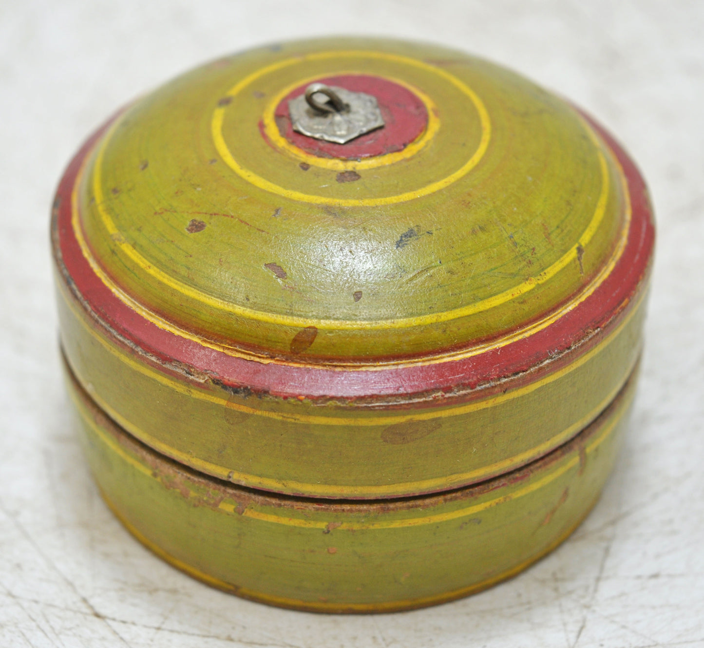 Antique Wooden Lacquer Painted Kum Kum Powder Tika Box Original Old