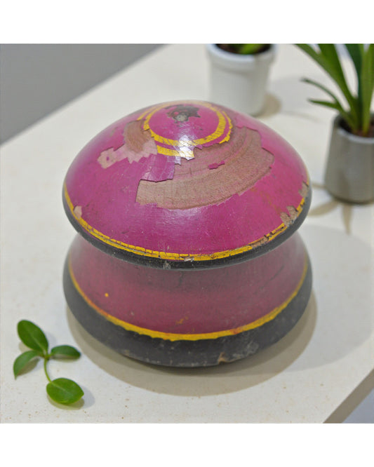 Antique Wooden Lacquer Painted Kum Kum Powder Tika Box Original Old