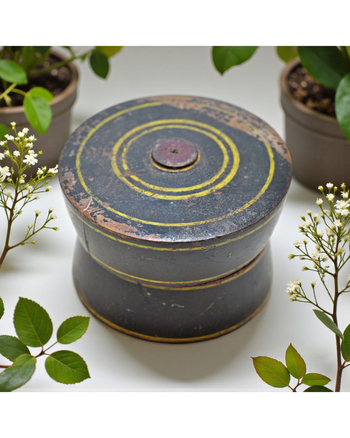 Antique Wooden Lacquer Painted Kum Kum Powder Tika Box Original Old