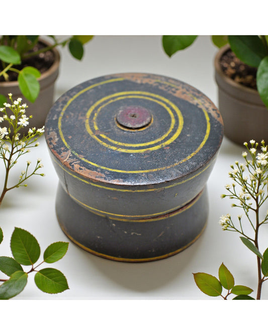 Antique Wooden Lacquer Painted Kum Kum Powder Tika Box Original Old