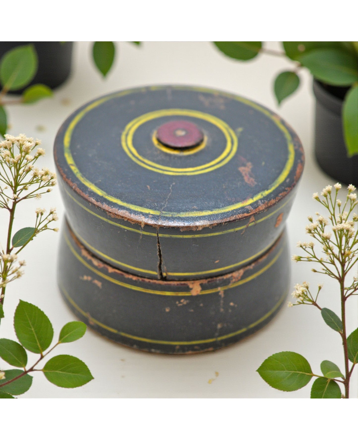 Antique Wooden Lacquer Painted Kum Kum Powder Tika Box Original Old