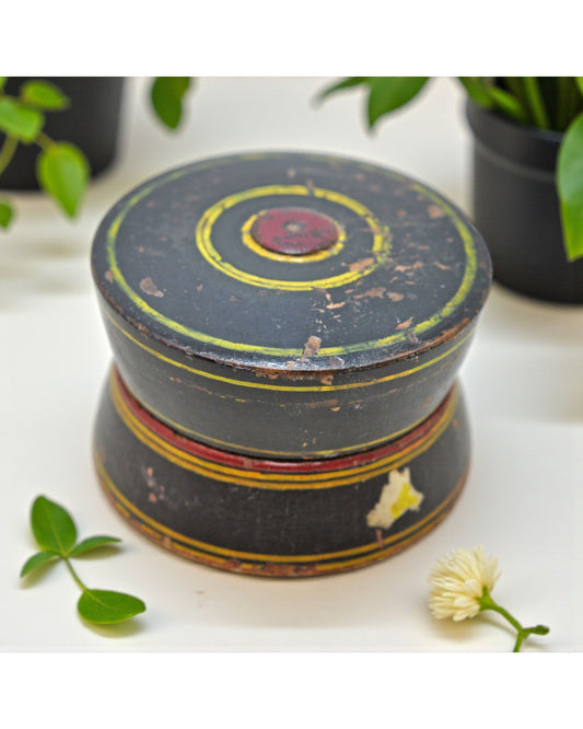 Antique Wooden Lacquer Painted Kum Kum Powder Tika Box Original Old