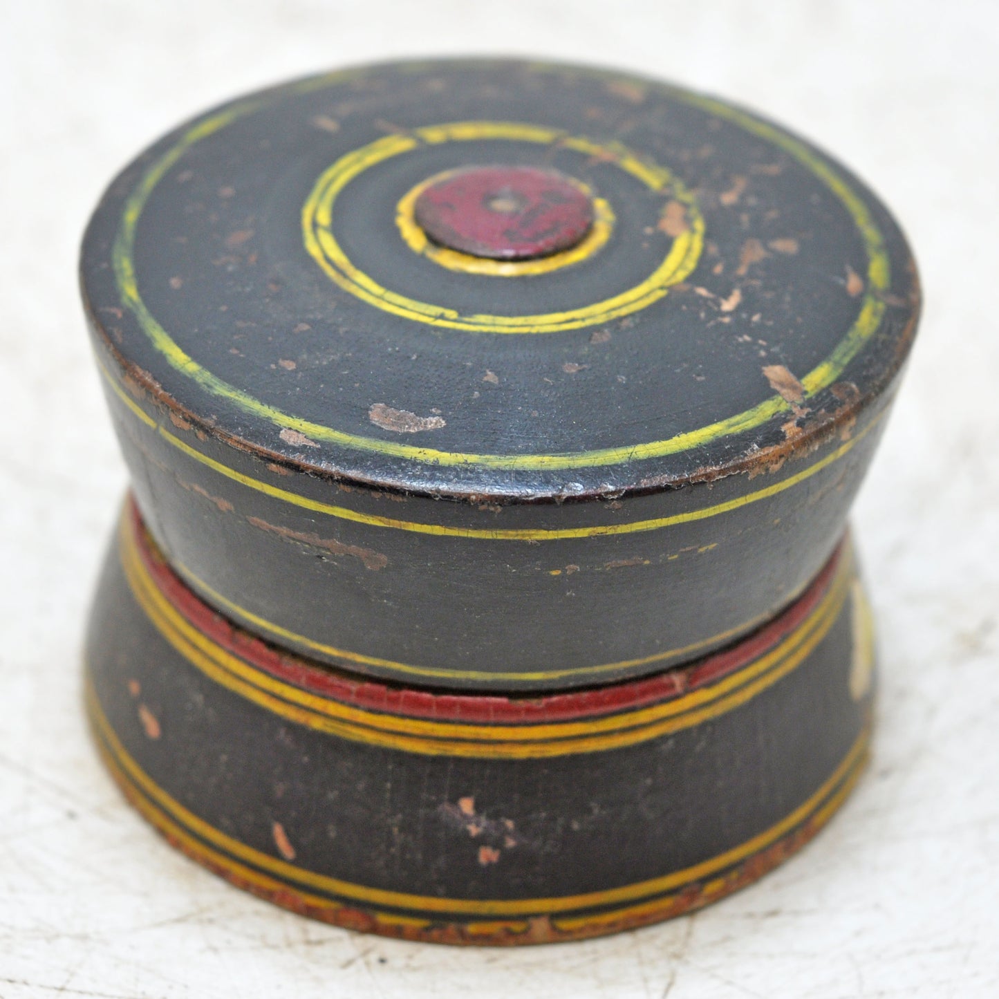 Antique Wooden Lacquer Painted Kum Kum Powder Tika Box Original Old