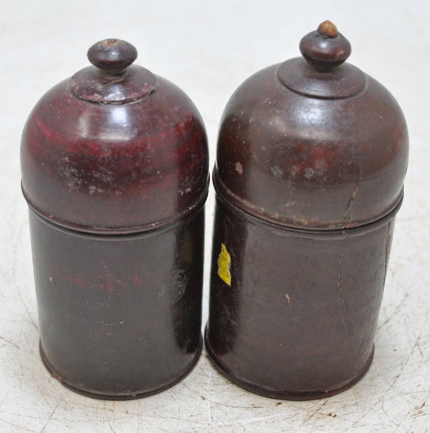 Vintage Wooden Set of 2 Candy Boxes Oriinal Old Hand Carved lacquer Painted