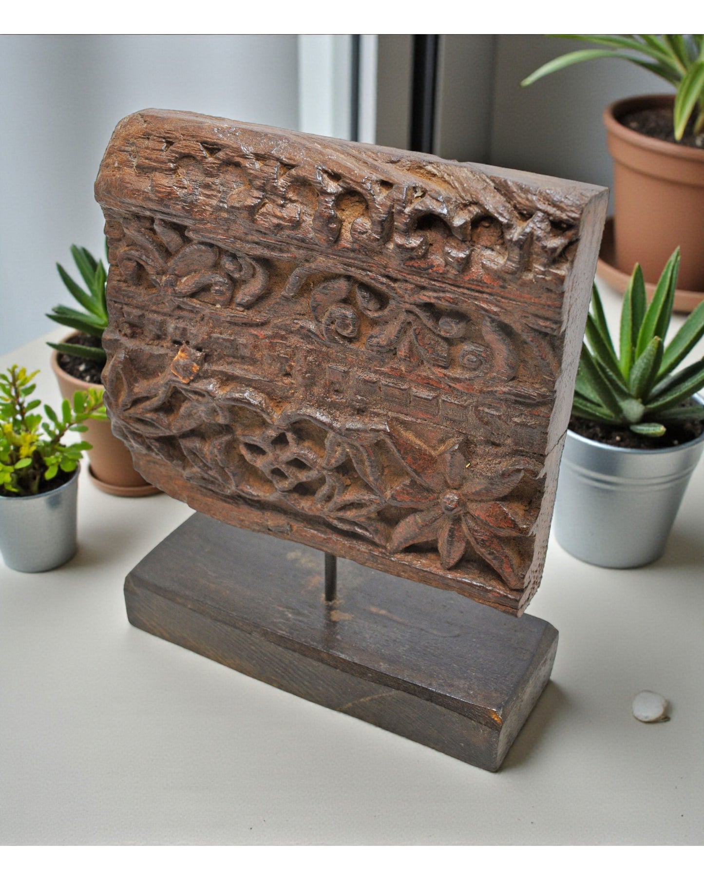 Antique Wooden Floral Carving Panel Plaque Original Old Fine Hand Carved