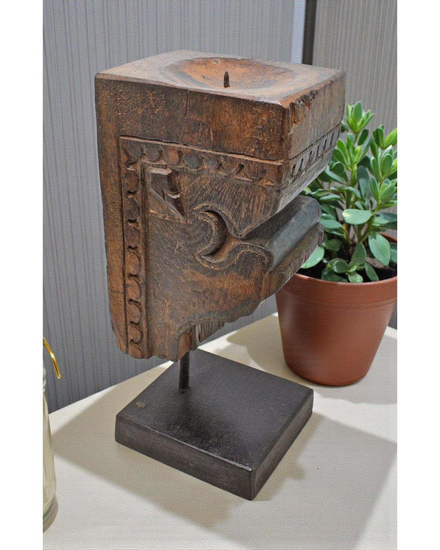 Antique Wooden Bracket Carving Candle Holder Original Old Hand Carved