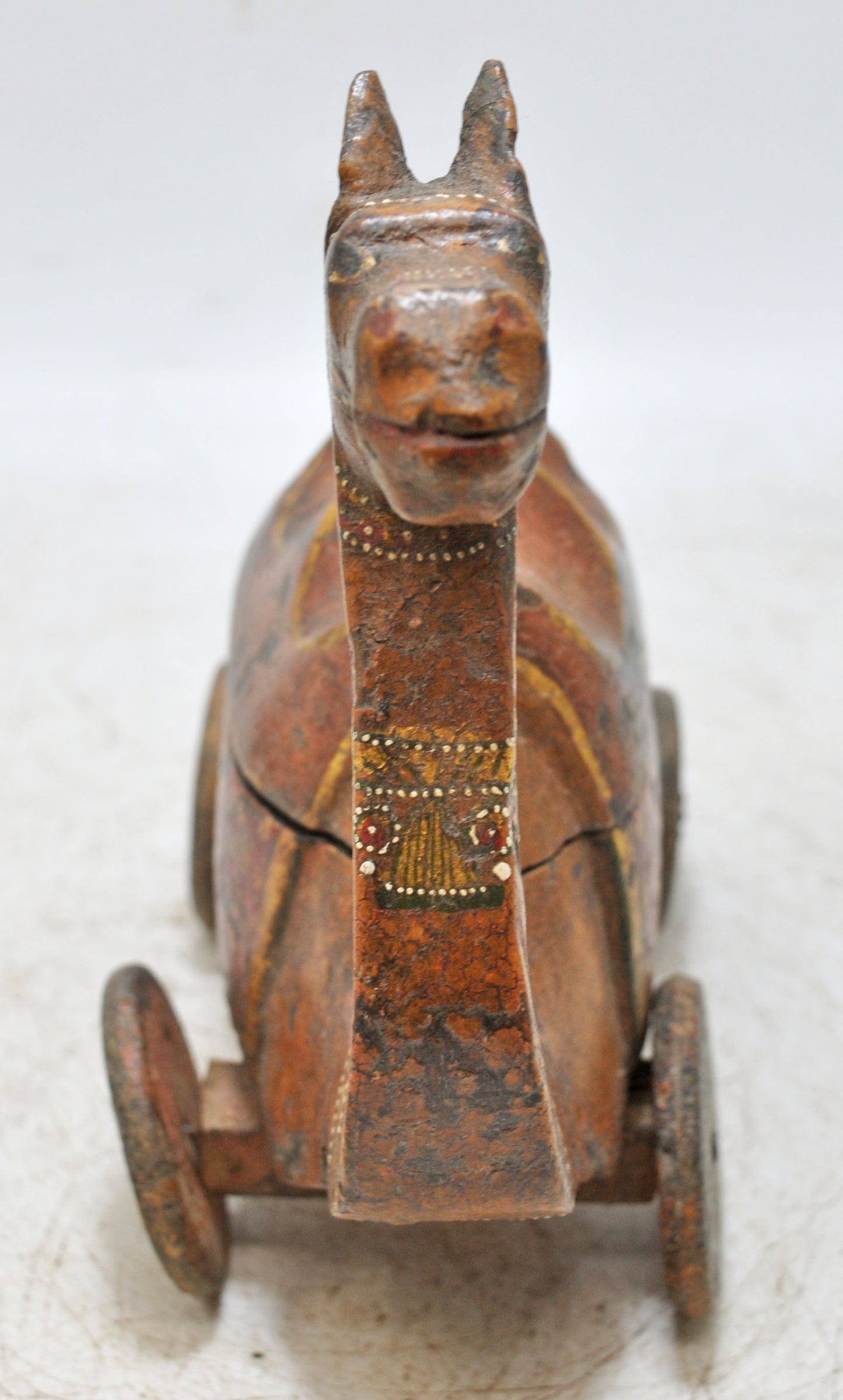 Vintage Wooden Camel on Wheels Figurine Spice Box Original Old Hand Carved Painted