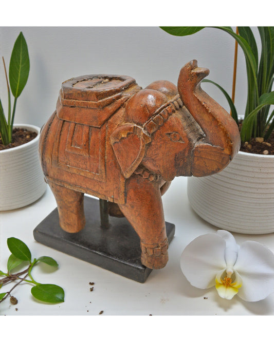 Vintage Wooden Elephant Figurine Original Old Hand Carved