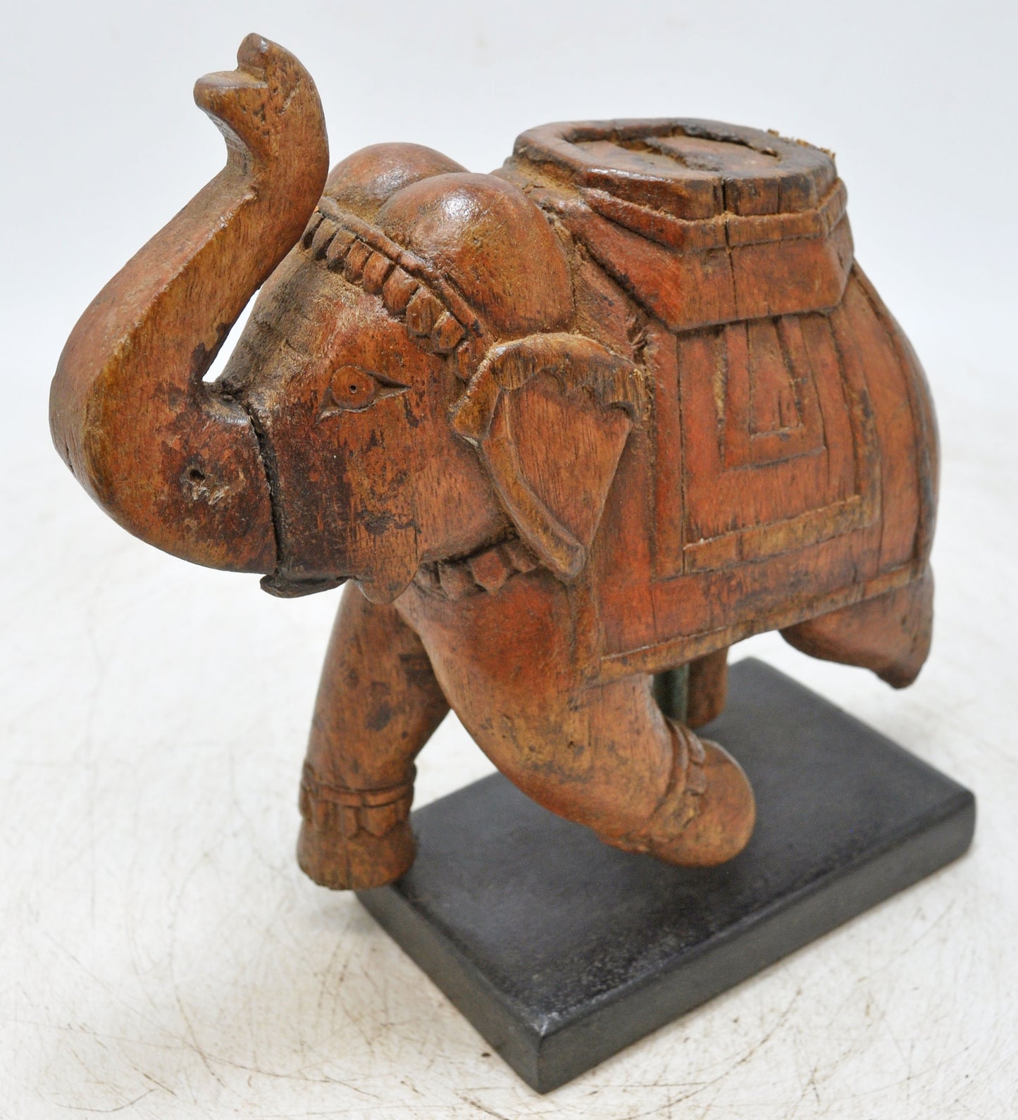 Vintage Wooden Elephant Figurine Original Old Hand Carved