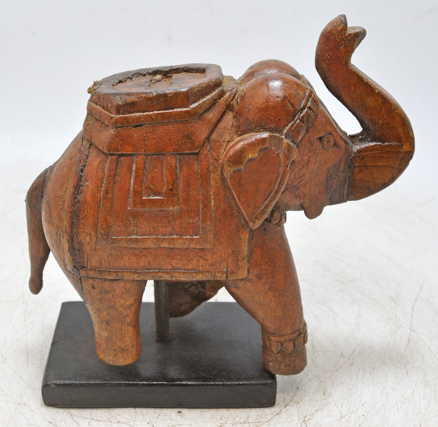 Vintage Wooden Elephant Figurine Original Old Hand Carved