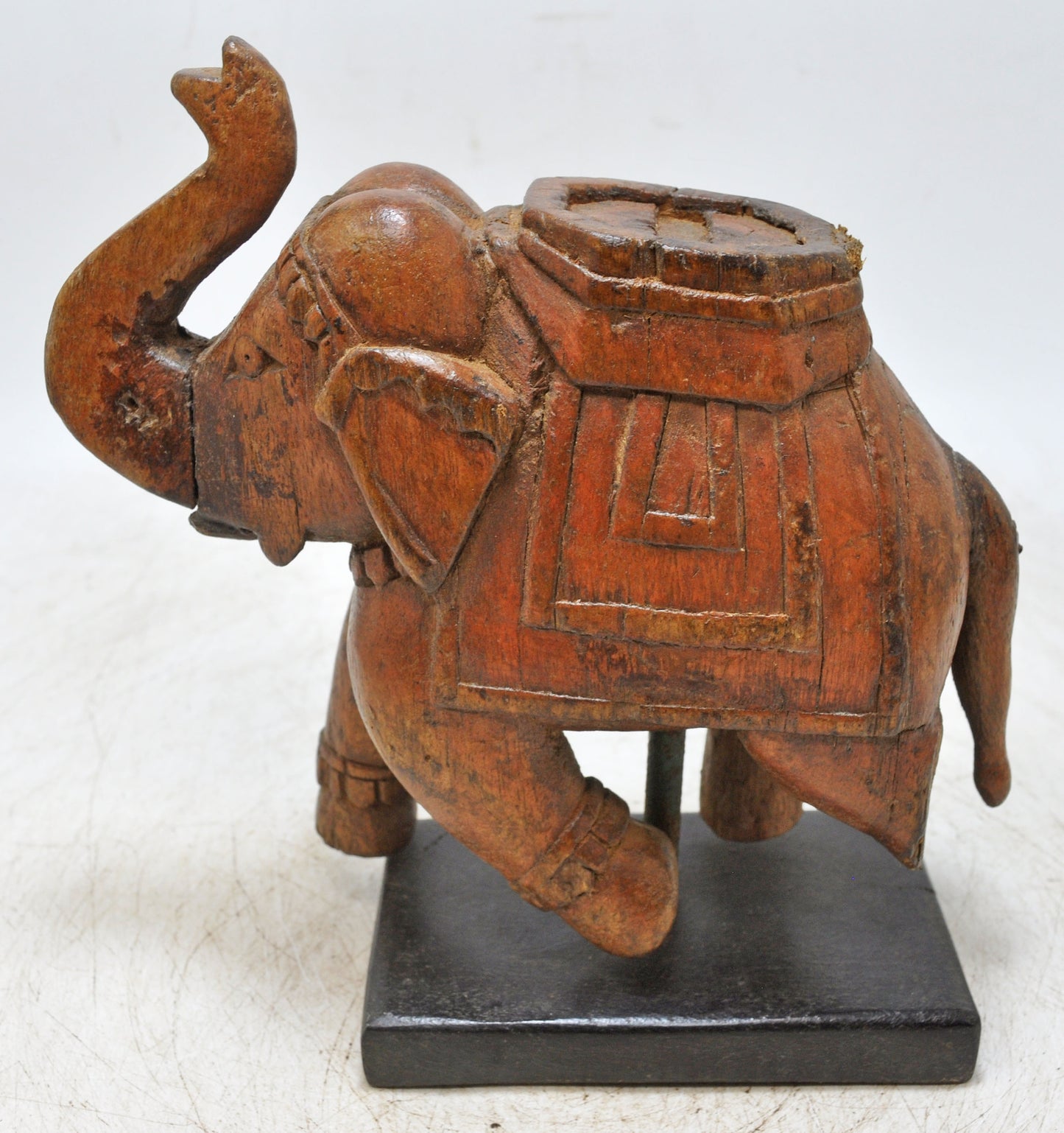 Vintage Wooden Elephant Figurine Original Old Hand Carved