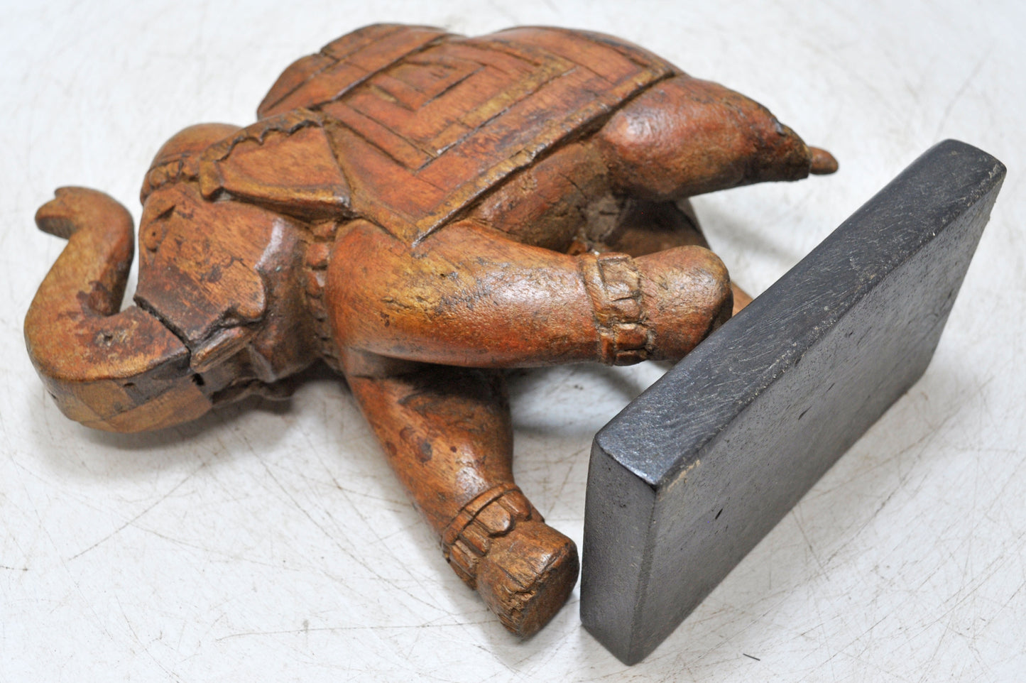 Vintage Wooden Elephant Figurine Original Old Hand Carved