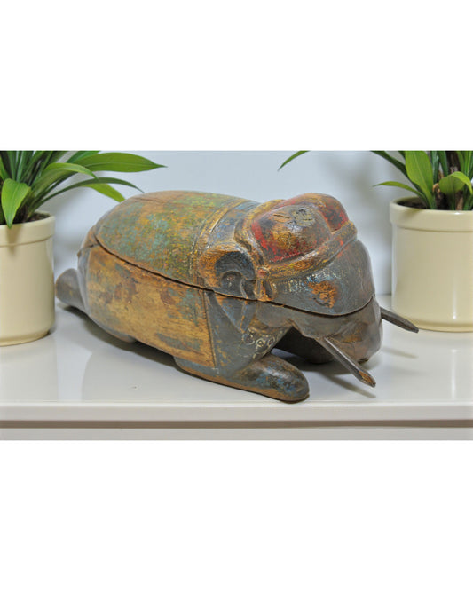 Vintage Wooden Elephant Figurine Original Old Hand Carved Hand Painted