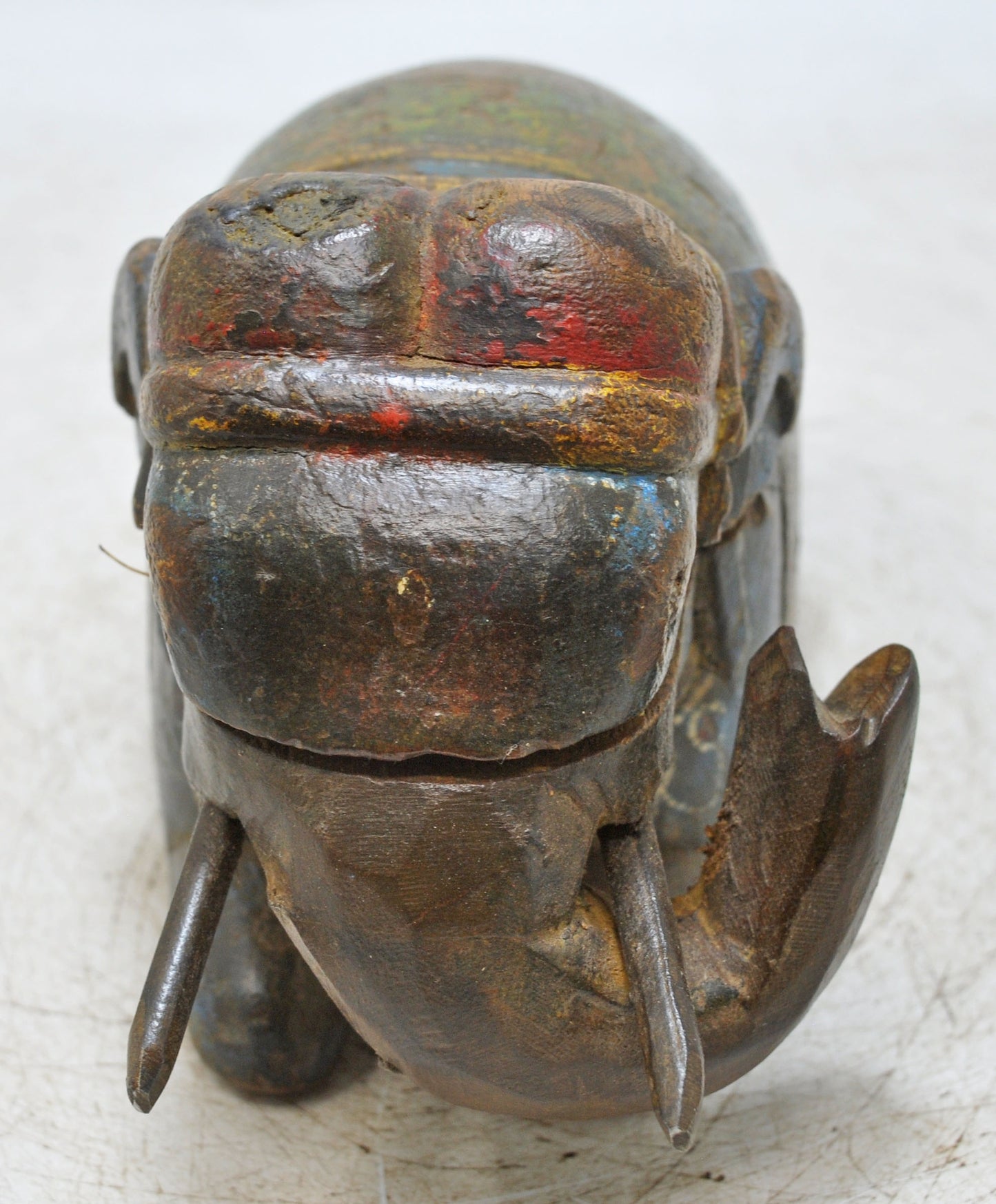 Vintage Wooden Elephant Figurine Original Old Hand Carved Hand Painted