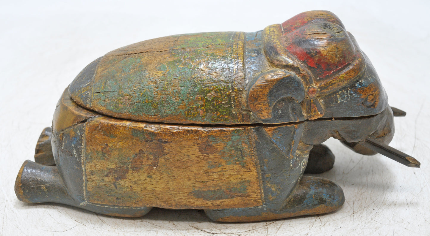 Vintage Wooden Elephant Figurine Original Old Hand Carved Hand Painted