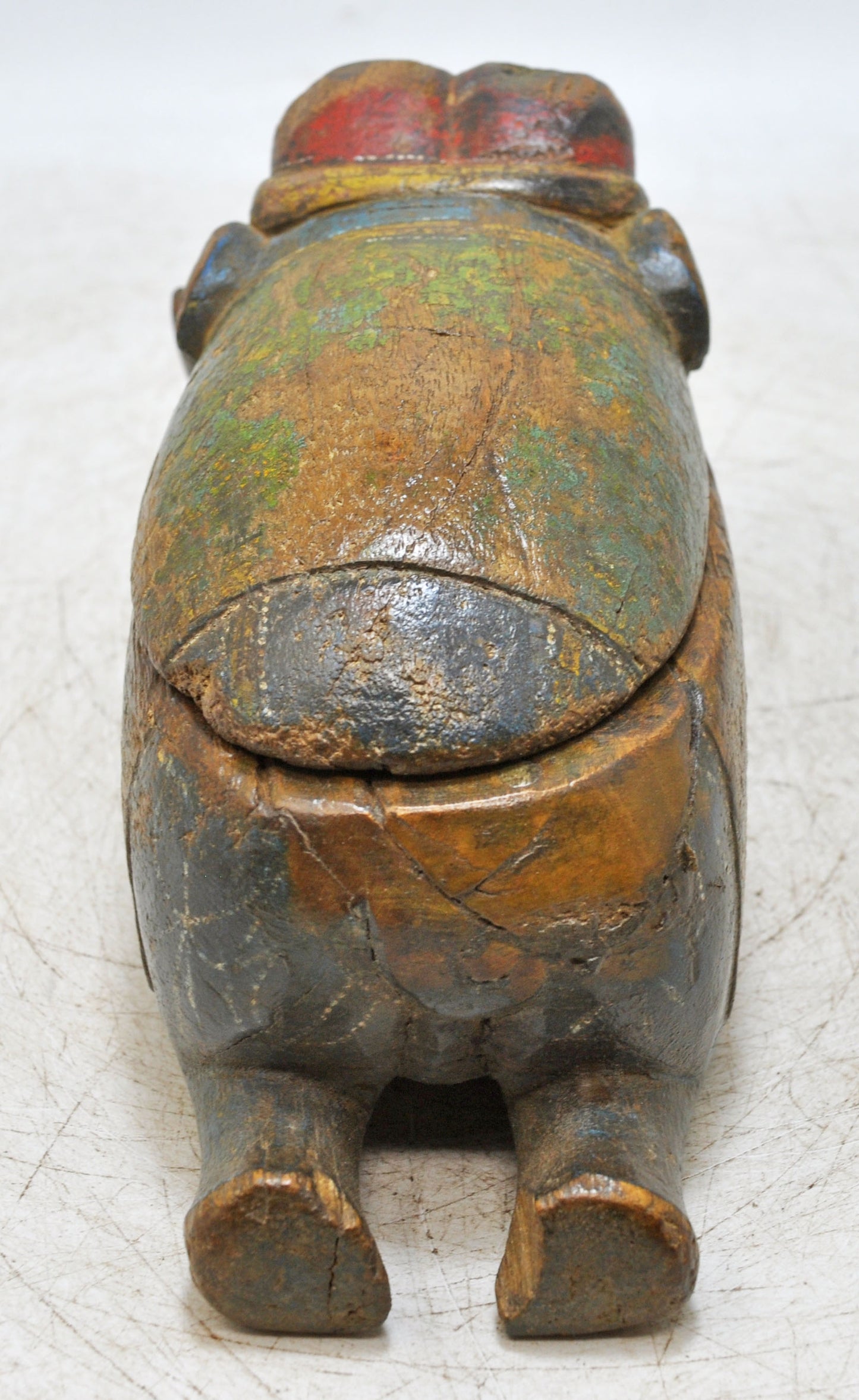 Vintage Wooden Elephant Figurine Original Old Hand Carved Hand Painted