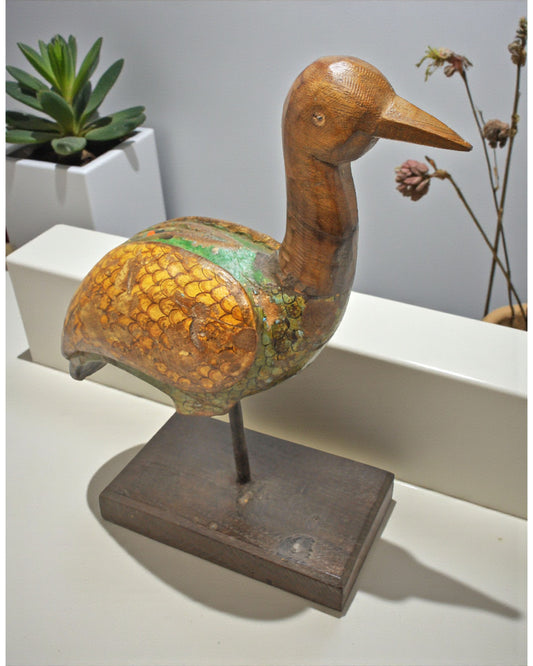 Vintage Wooden Bird Figurine Original Old Hand Carved