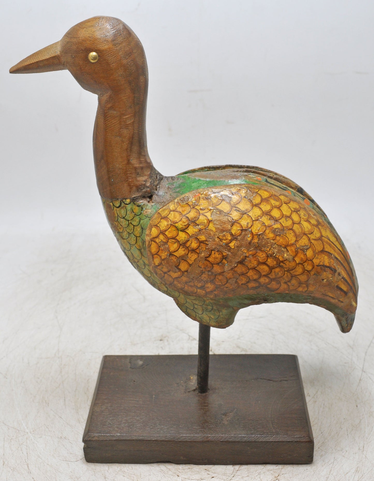 Vintage Wooden Bird Figurine Original Old Hand Carved