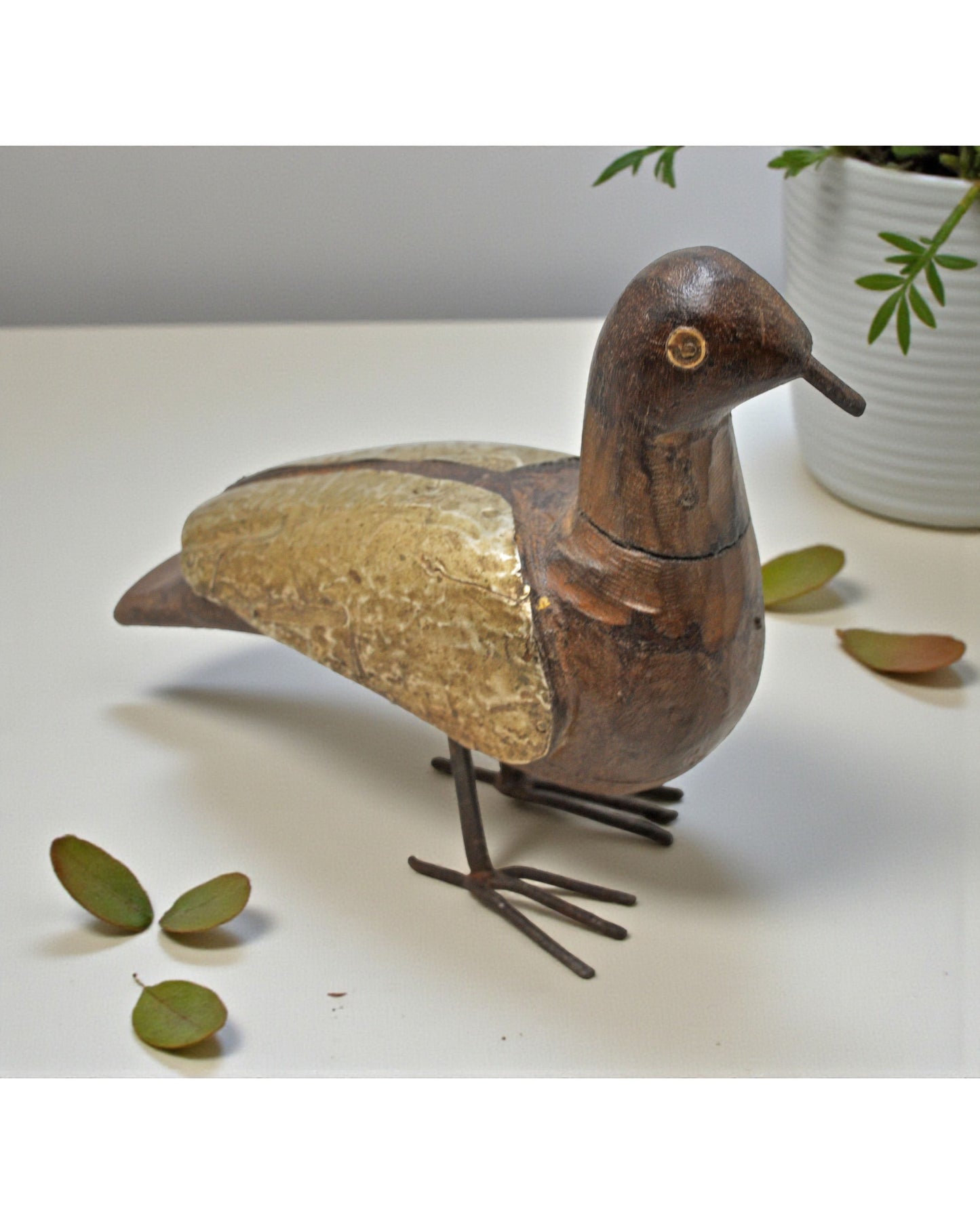Vintage Wooden Bird Figurine Original Old Hand Carved