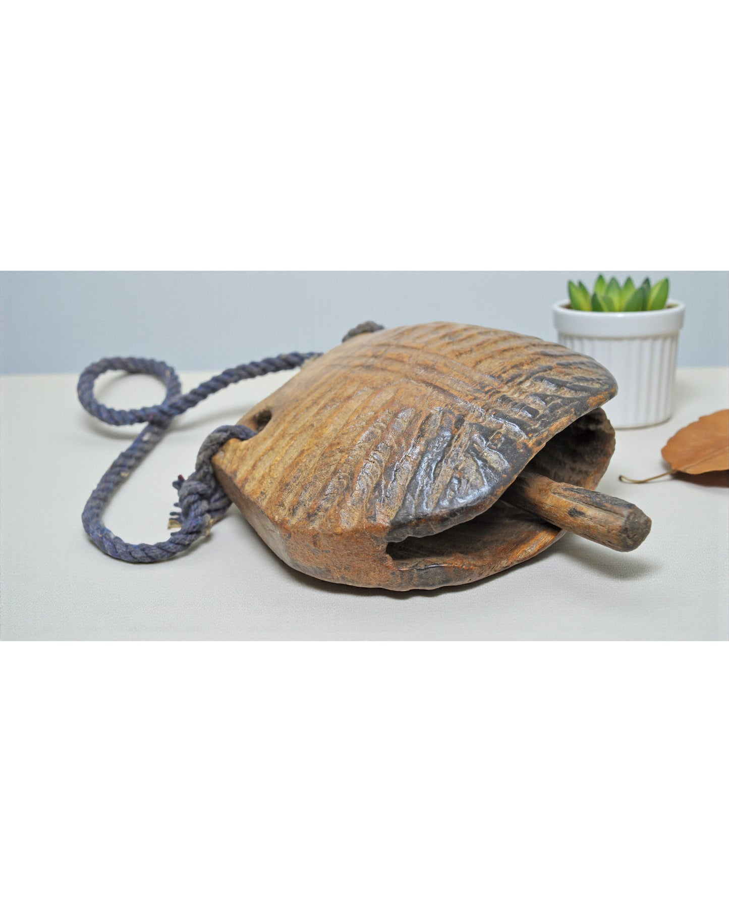 Antique Wooden Animals Cow Bell Original Old Hand Carved