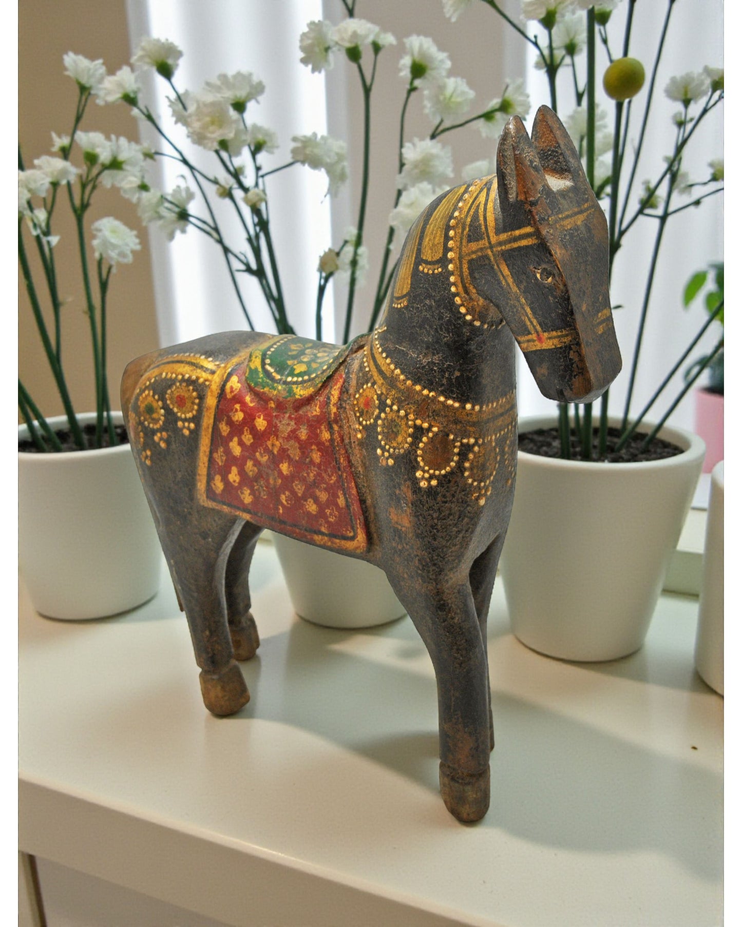 Hand Carved Wooden Horse Figurine Fine Hand Painted Rustic