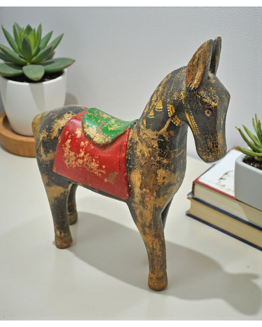 Hand Carved Wooden Horse Figurine Fine Hand Painted Rustic