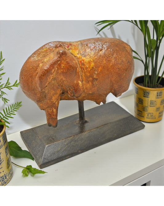 Antique Wooden Cow Figurine Original Old Hand Carved Rustic Painted