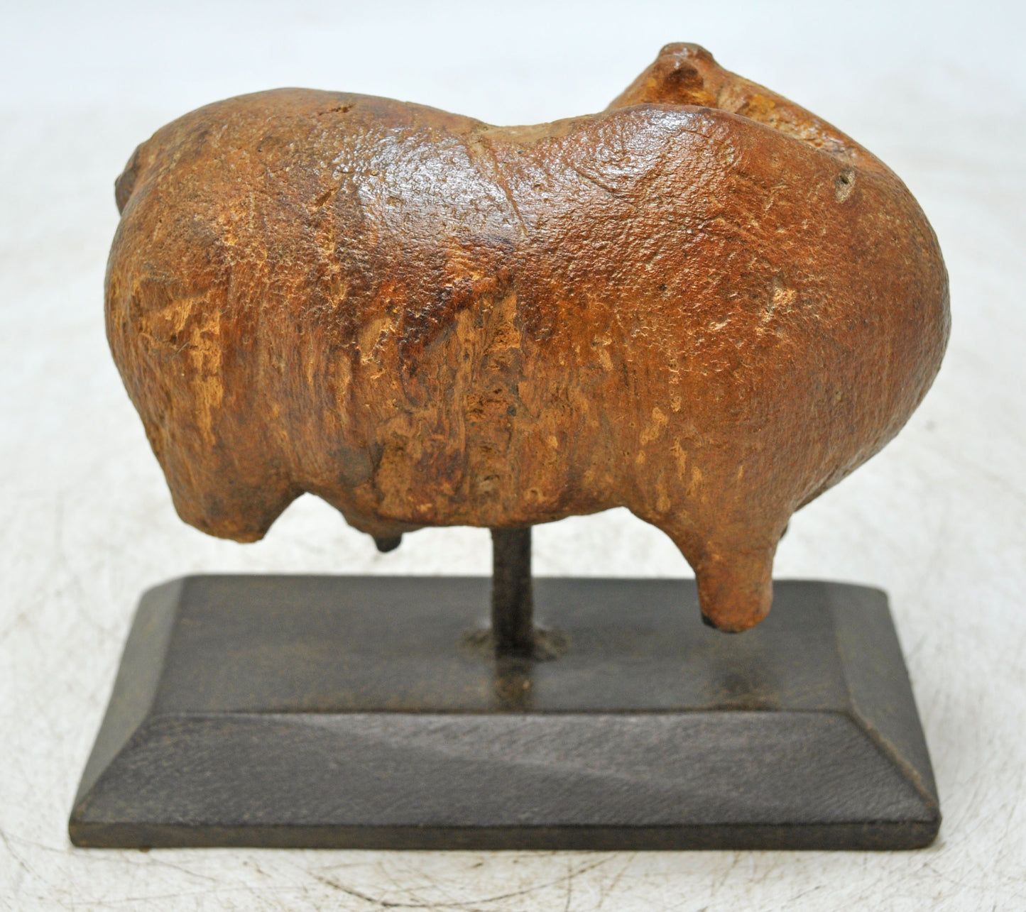 Antique Wooden Cow Figurine Original Old Hand Carved Rustic Painted