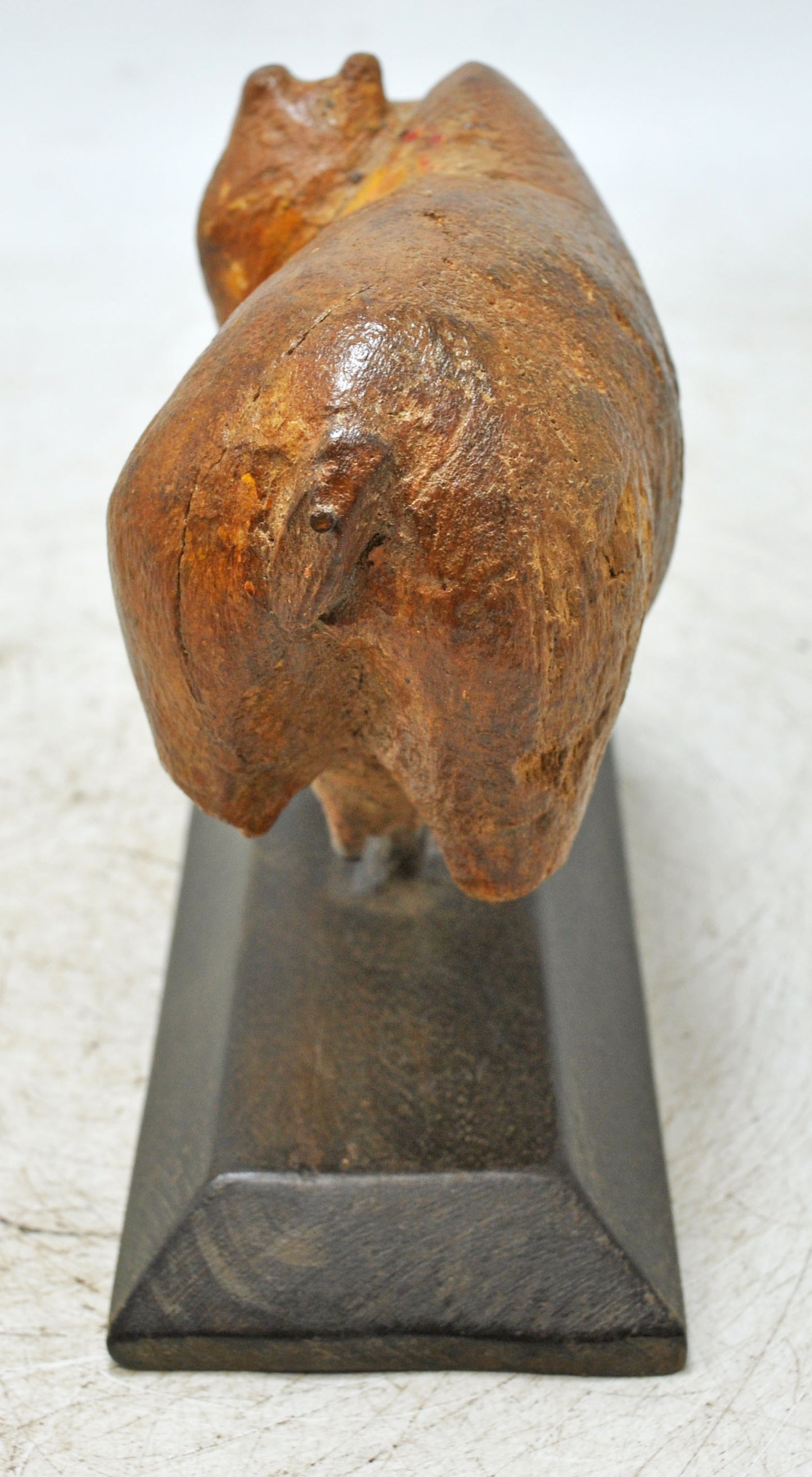 Antique Wooden Cow Figurine Original Old Hand Carved Rustic Painted