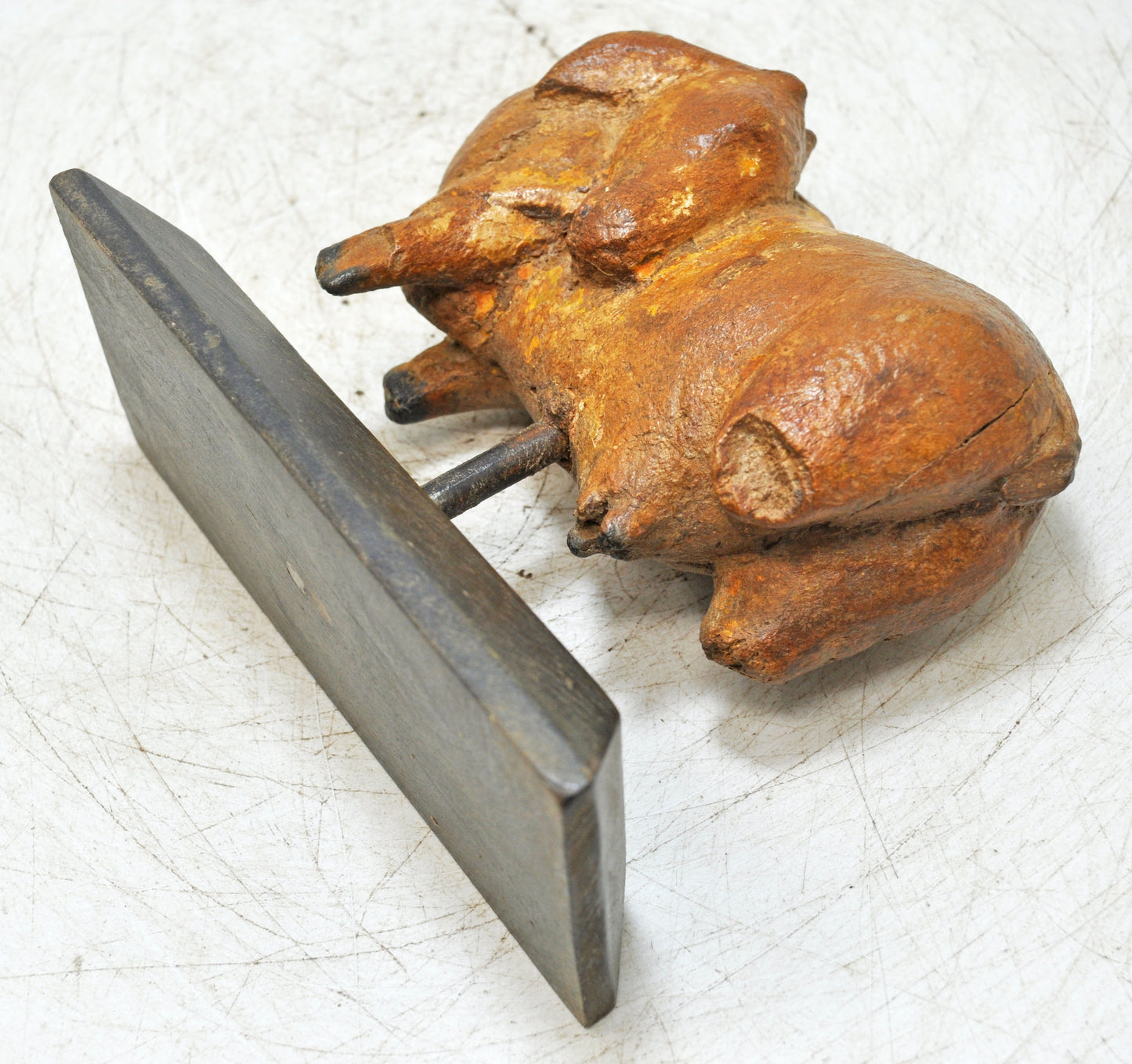 Antique Wooden Cow Figurine Original Old Hand Carved Rustic Painted