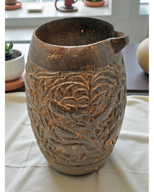 Antique Wooden Serving Jug Tank Original Old Hand Carved