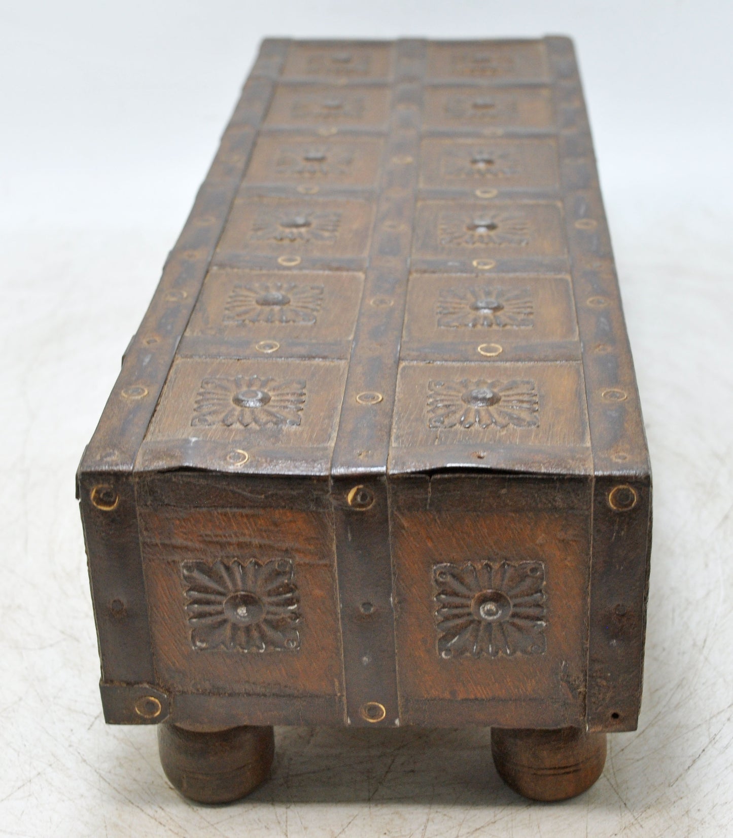 Antique Wooden Long 3 Drawers Storage Box Original Old Hand Crafted Metal Fitted