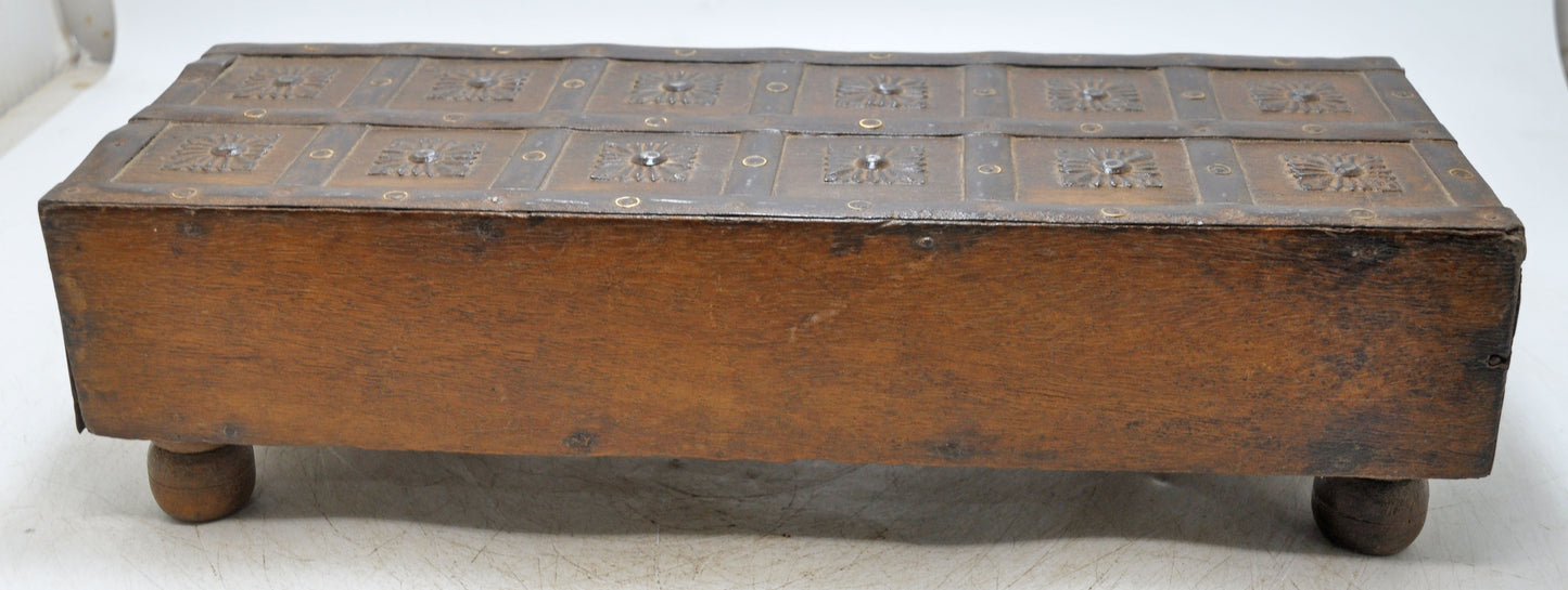 Antique Wooden Long 3 Drawers Storage Box Original Old Hand Crafted Metal Fitted
