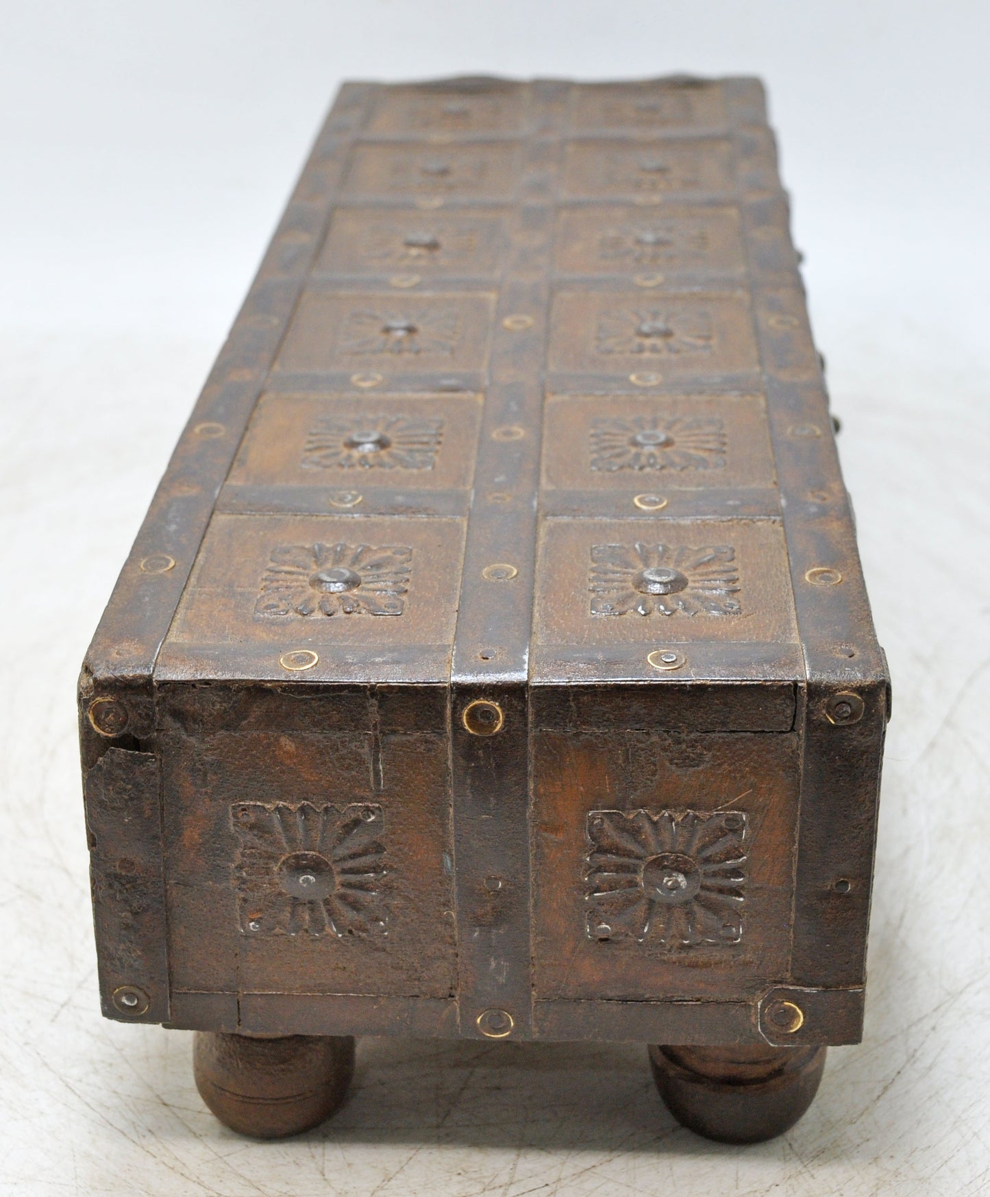 Antique Wooden Long 3 Drawers Storage Box Original Old Hand Crafted Metal Fitted