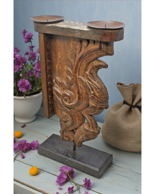 Antique Wooden Bracket Carving Candle Holder Original Old Hand Carved
