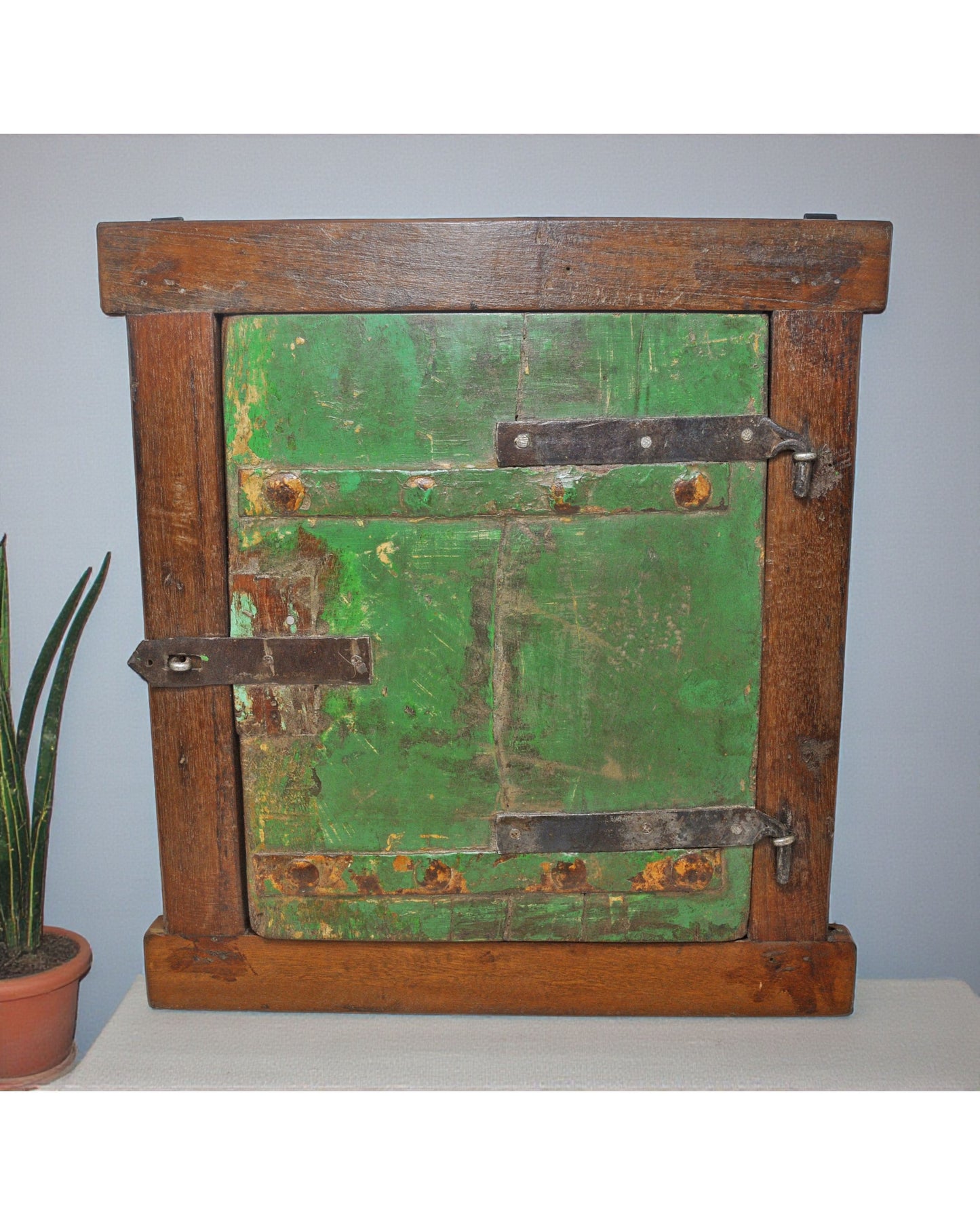 Antique Wooden Wall Décor Window Panel Frame Original Old Hand Crafted Painted