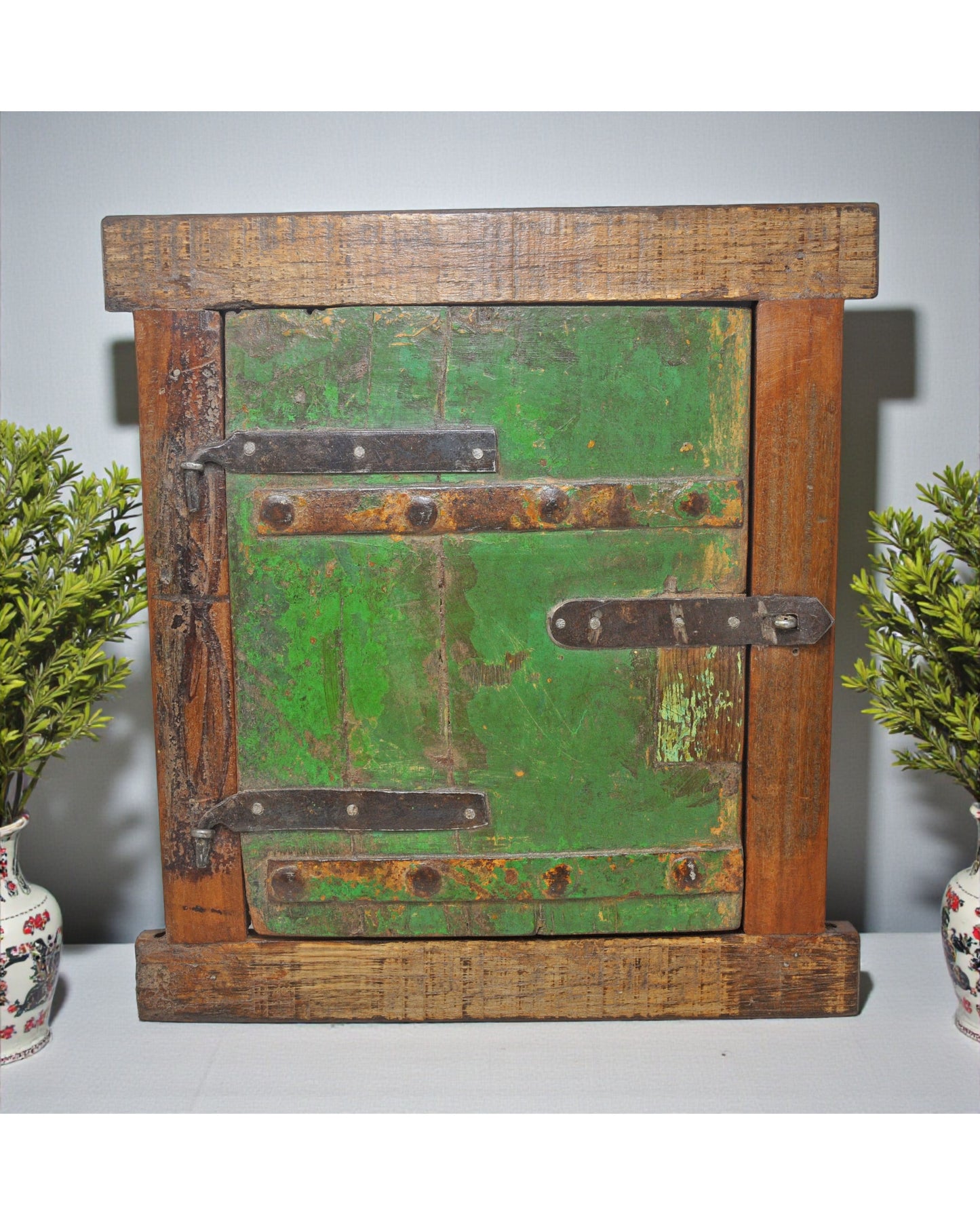 Antique Wooden Wall Décor Window Panel Frame Original Old Hand Crafted Painted